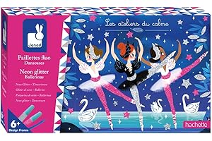 Janod - Cofanetto Paillettes Ballerine Fluo - Les Ateliers du Calme - Kit Creativo per il Tempo Libero Dei Bambini - Sviluppo della Motricità Fine e della Creatività - Dall'Età di 6 Anni, J07945