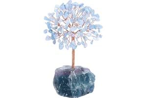Jovivi Albero della Vita Sopramobile Decorazione in Cristallo Pietra Fengshui Ornamento Guarigione Meditazione Portafortuna Regalo-Acquamarina