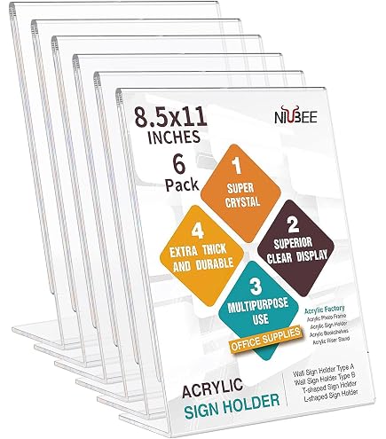 6 Pack Acrylic Sign Holder 8.5 X 11, Clear Plastic Sign Holder Picture Photo Frames Flyer Document Paper Display Stand For Office Desktop