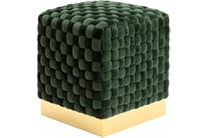 ‎HOMEMIYN Sitzhocker Samt Ottomanischer Fußhoker mit Goldfuß Sitzwürfel Fußablage handgewebter Hocker Schminktisch Hocker Polsterhocker moderner Würfel Fußhocker für Hotel Gästetoilette Schlafzimmer Grün