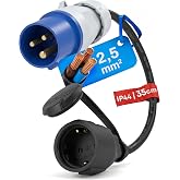 feletec EEC Adapter to Schuko Plug 35 cm &ndash; Cable for Motorhome, Camping and Caravan &ndash; IP44, H07RN-F 3G2.5, 230V/16A