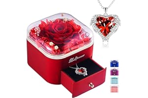 PISKEKAT Echte Ewige Rose mit Halskette, Frauen Geschenk Geburtstag, Konservierte Blumen Rosen Box Schmuck Geschenkbox, Muttertag Valentinstag Hochzeitstag Geschenk für Mama Freundin Ehefrau Oma