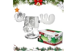 HMifjUM 2025 Christmas Eggnog Moose Mug - Clear Thick Glass Christmas Eggnog Mug, Vacation Movie Moose Gift Drinking Cup Festive Gift for Holiday Birthday Christmas Friend (1PC)