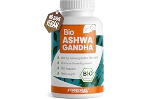 ‎PROFUEL 𝗕𝗜𝗢 Ashwagandha Kapseln 180x mit KSM-66 Bio-Ashwagandha - 600 mg Ashwagandha-Wurzelextrakt in Bio-Qualität - laborgeprüft mit Zertifikat - Vorrat für 3 Monate