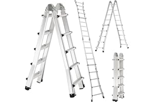 ‎TLGREEN TLGREEN Alu Teleskopleiter 5x4 Stufen, 4.8M Ausziehbare Leiter, Aluminium Multifunktionsleiter, Gelenkleiter, Klappleiter, Treppenleiter, Anlegeleiter, Bockleiter, Mehrzweckleiter bis 150 kg