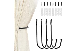 ALLisWE 4 Pieces Curtain Tie Backs Hooks, U-Shaped Metal Drapery Curtain Holdbacks, Curtain Holdback Black Decorative Curtain Holdback Curtain Holder With Screws for Curtains and Hanging Bags