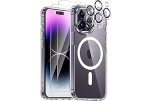 COPIKE Coque Magnétique pour iPhone 14 Pro avec 2 Verres Trempés et 2 Caméra Protecteur, Compatible avec MagSafe, Étui Aimantée Anti-Jaune Antichoc Anti-Rayures Dos PC et Bumper TPU, Transparente