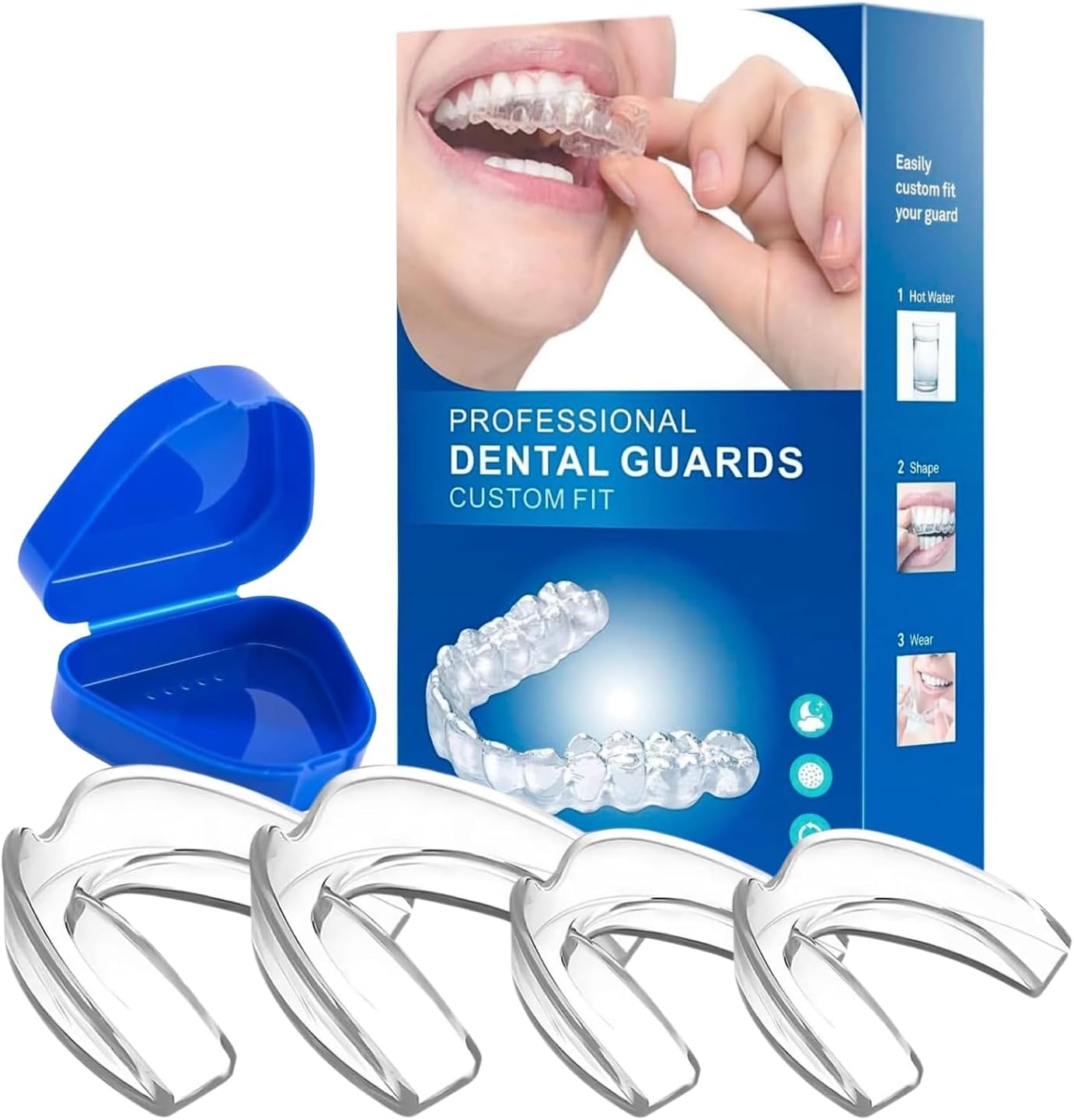 Ferula Descarga Bruxismo, 4 Piezas 2 Tamaños Universales, Bruxismo Dental Noche, Ferula Antironquidos, Protector Bucal para Dormir, Prevención Efectiva del Rechinar de Dientes