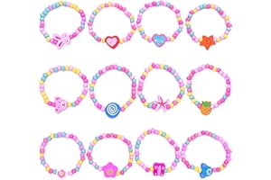 Yeefunjoy 12 Pièces Bracelet Fille Bijoux Enfants, Colorées en Bois Perle Amitié Fille Enfant Bracelet, Princess Petits Cadeaux Anniversaire Jouet Fille Bijoux Bracelet Set fête Accessoire