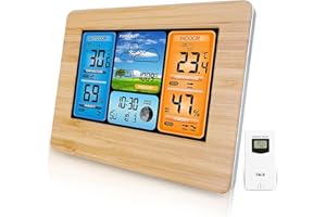 Deepboom Station Météo sans Fil, Station Meteo Interieur Exterieur sans Fil, Thermomètre Intérieur avec Capteur LED Ecran Rétro-éclairage Horloge Numérique Alarme Affichage Heure Date Jour (Jaune)
