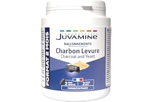 JUVAMINE - Digestione - Carbone di lievito - Gas intestinale - Aiuta a ridurre l'eccesso di flatulenza - Formato Maxi - 2 mesi - 120 Capsule - Prodotto in Francia