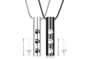 LOLIAS 2 Piezas Collar Cenizas Urna Acero Inoxidable Juego Colgantes Estampado Patas Collar Cenizas Urnas Mascotas Joyería Cremación Recuerdo Conmemorativo Cenizas Mascotas/Perros/Gato