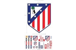 LICENSED DECOR Pegatina de pared de vinilo con licencia del Atlético de Madrid - Paquete de pegatinas del escudo del club - 50 x 30 cm