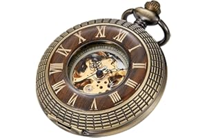 Tiong Wood Pocket Watch Mechanical Steampunk Elegant Copper Wooden Open Face Design Men's Pocket Watches with Chain Box Best Gifts