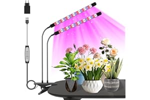 NIELLO 1 confezione da 2 teste lampada a LED, luce per piante, spettro completo, lampada per piante con timer, 3 modalità di colore e 5 livelli dimmerabili, lampada per piante da interno (rosso + blu)