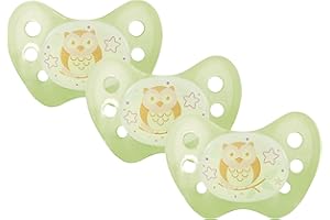 BABY NOVA Dentistar Silikon Night Schnuller im 3er-Set - Größe 2, 6-14 Monate - Nuckel leuchtet im Dunkeln - Leuchtschnuller mit Dentalstufe - Made in Germany - Eule, Grün