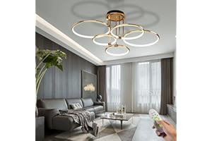 WERSVG Nowoczesna lampa sufitowa LED Ring shape design złota lampa sufitowa do salonu Ściemniana 3000K-6500K z pilotem Lampa do sypialni, do salonu sypialni gabinetu jadalni (5 głowic)