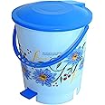 Kuber Industries Step-On Pedal Dustbin/Waste Bin with Lid|Flower Print & Durable Plastic|Size 28 x 28 x 32 CM, Capicity 10 Ltr (Blue)