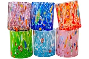 MurArt Bicchieri di Murano Set da 6 bicchieri da 300ml Collezione Tower in vetro soffiato a mano in lavorazione artigianale Made in Italy (Misto 1, Bicchiere 6pz)