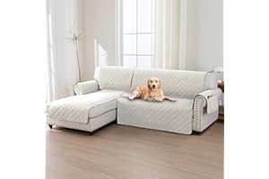 BellaHills 100% Impermeabile Copridivano 3 Posti Con Penisola a Sinistra- Copridivano Angolare - Antiscivolo - Antimacchia - Antigraffio Copridivano, Seduta 205cm, Beige