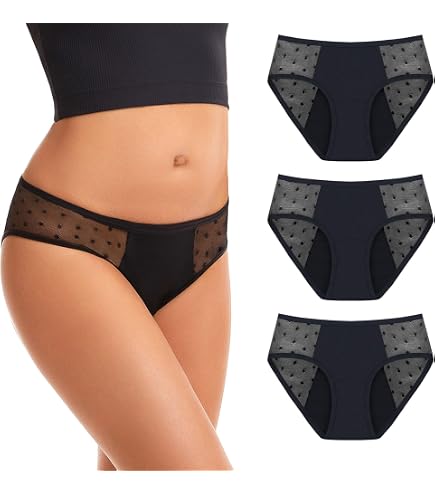 Pack 3 Culottes Menstruelles Absorbantes Taille Haute XXL - Réutilisables Avec Dentelle