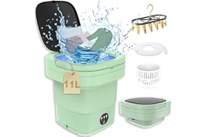 OMCCHK Portable Washing Machine, 2 in 1 11L Large Intelligent Laundry Mini Washing Machine Foldable with Drain Basket washer for Baby Clothes, Underwear, Apartment, Camping, RV, Gifts, Travel, Green