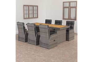 ‎FESTNIGHT Festnight Rattan Gartenmöbel Set 6 Stühle mit Tisch Gartentisch mit Stühlen Set Sitzgruppe Garten Essgruppe 6 Personen Gartengarnitur Sitzgarnitur Gartensessel Polyrattan Wetterfest Outdoor