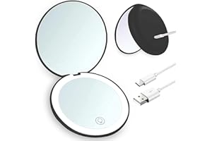 Giazee Compact Mirror, Rechargeable 1X/10X Magnifying Makeup Mirror with Light Small Portable LED Travel Pocket Mirror for Handbag Purse