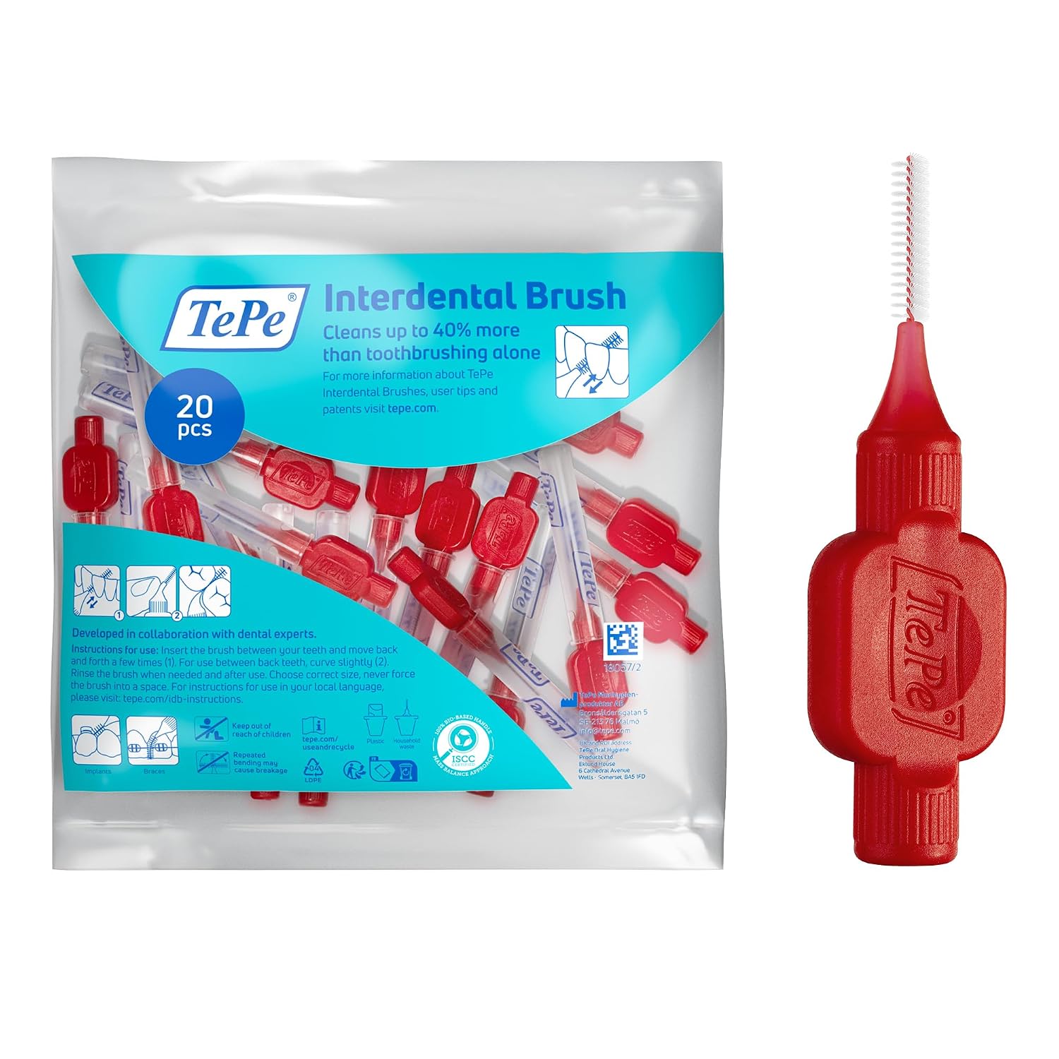 TePe Interdentale Rager, Original, Rood, 0.5mm/ISO 2, 20st | Tandplakverwijdering, Effectieve reiniging tussen tanden en kiezen, Voor smalle ruimtes