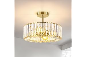 FRIDEKO HOME Modern Crystal Ceiling Lights Fixture 4-Lights, Round Gold Chandeliers Ceiling Light with E27 Base, LED Light Fittings Ceilings for Bedroom, Living Room, Hallway, Kitchen