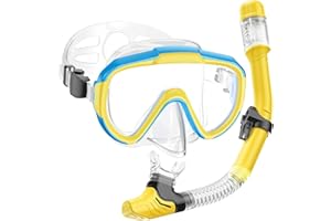 Lealinga Snorkel Set Kids 6-14 Anti-Fog Panoramic View Kids Snorkel Set Dry Top Snorkel Mask for Kids with Travel Bag Diving Set for Snorkeling Scuba Diving Swimming Travel