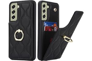 SailorTech Samsung Galaxy S21 FE Hülle mit Kartenhalter für Frauen, Galaxy S21 FE Handyhülle Ring-Ständer [Kartenfach] [Standfunktion] Modische Tasche für Samsung Galaxy S21 FE-Schwarz