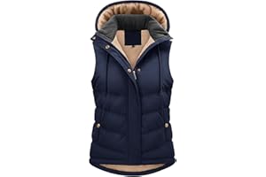 Tuopuda Manteau Femme sans Manche, Veste sans Manche Polaire Chaud Automne Hiver Gilet sans Manche à Capuche Amovible Hooded Coat Zippée Waistcoat avec Poches