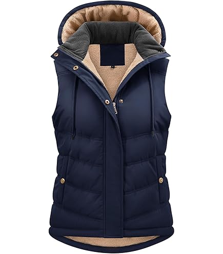 Gilet Matelassé à Fermeture éclair Pour Femme - Col Montant - Léger - Manteau Mi-long Rembourré Sans Manches - Motif Diamant - Gilet Long - Gilet Bouffant, Bleu Marine, S