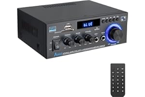 PROZOR Bluetooth Amplifier - 2.0 Channel HiFi Amplifier with IR Remote Support Bluetooth 5.0 / RCA/USB 2.0 / SD Card/FM / 2Mic Input Audio AMP 40Wx2 for Radio Karaoke Home Theater System