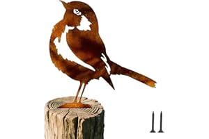 QACUU Rusty Metal Sparrow Sculpture Garden Ornament, Lifelike Patina Bird Silhouette for Garden Decor, Outdoor Statues and Fence Toppers, Vintage-Style Robin Ornaments Outdoor(Screws Included)