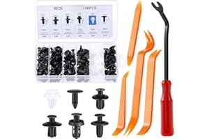 Vintoney Clips Voiture, 100 Pcs Rivet Clips Plastique Fixation Noir Universel pour Auto Voitures Panneaux Garnitures de portières avec Boîtier de Rangement et Outil Démontage Installation