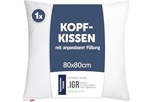 ‎BLUMTAL Blumtal Kopfkissen 80x80 cm - Nackenkissen mit anpassbarer Füllung - 100% Mikrofaser & waschbar bis 95 Grad - höhenverstellbares Kissen