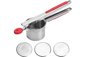 LUVZOOR Schiacciapatate in Acciaio Inox, Pressa Patate Professionale con 3 Dischi Forati Schiaccia Patate per Purè di Patate Liscie,Marmellata,Verdure e Frutta