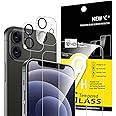 NEW'C 4 Pack, 2 Pack for iPhone 12 Mini Screen Protector + 2 Pack Camera Lens Protector, Sensor Protection,Case Friendly Tempered Glass Film