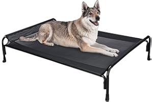 Veehoo Podwyższone legowisko dla psa, na zewnątrz, podniesione łóżeczko dla dużych psów, chłodzące, kempingowe, podwyższone, ze spadkowym zagłówkiem, do wewnątrz i na zewnątrz, zmywalne, oddychające,