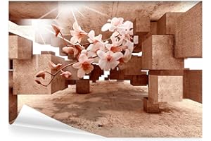 decomonkey - Papier Peint Panoramique 3d Effet Fleurs 350x256 cm - Décoration murale - Abstraction béton figures géométriques illusion géométrique fleurs moderne orchidées espace lumière