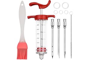 HAOSEA Meat Injector Syringe Kit 1-oz with 3 Marinade Needles and 1pc Barbecue Brush for Turkey Beef Steak BBQ 30 Milliliter