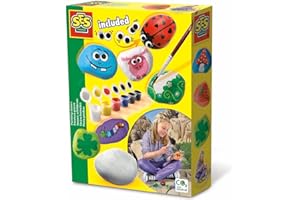 SES Creative 14818 – Painting Stones Set, Arts and Crafts, Rock Painting Kit for Boys and Girls, Includes 5 stones - 6 paint pots