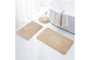 ‎HOMAXY Homaxy Badezimmerteppich Set 2 teilig Badematte rutschfest Waschbar Weiche Hochflor Badteppich Flauschige Mikrofaser Badvorleger Set – 41 x 61 cm + 51 x 76 cm, Beige