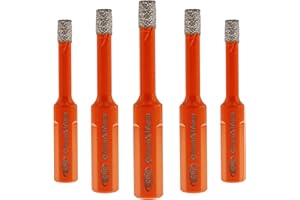 BGTEC Dry Diamond Core Drill Bit, 5Pcs 6mm Vacuum Brazed Hole Saw with Triangle Shank for Porcelain Tile Ceramic Granite Marble Masonry