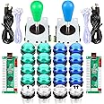 EG STARTS 2 Player LED Arcade DIY Parts 2X USB Encoder + 2X Ellipse Oval Style Joystick + 20x LED Arcade Buttons for PC MAME Raspberry Pi Windows System (Green & Blue Kit)