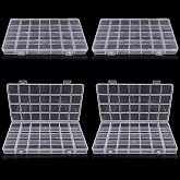 4 Pieces Plastic Storage Boxes, Organizer Box with 28 Compartments | Small Storage Boxes, Transparent Home Storage for Jewelr