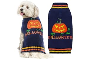 ABRRLO Halloween Dog Jumpers Pumpkin Sweater Dog Halloween Costumes Puppy Cat Turtleneck Knitwear Winter Warm Pet Clothes Funny Holiday Party Outfit Apparel for Small Midum Large Dogs(Blue,S)