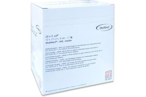 SAXOMED Garze sterili per medicazione 10 x 10 cm - 50 pezzi autoadesiva 8 strati - per ferite esterne, assorbimento del sangue e secrezione